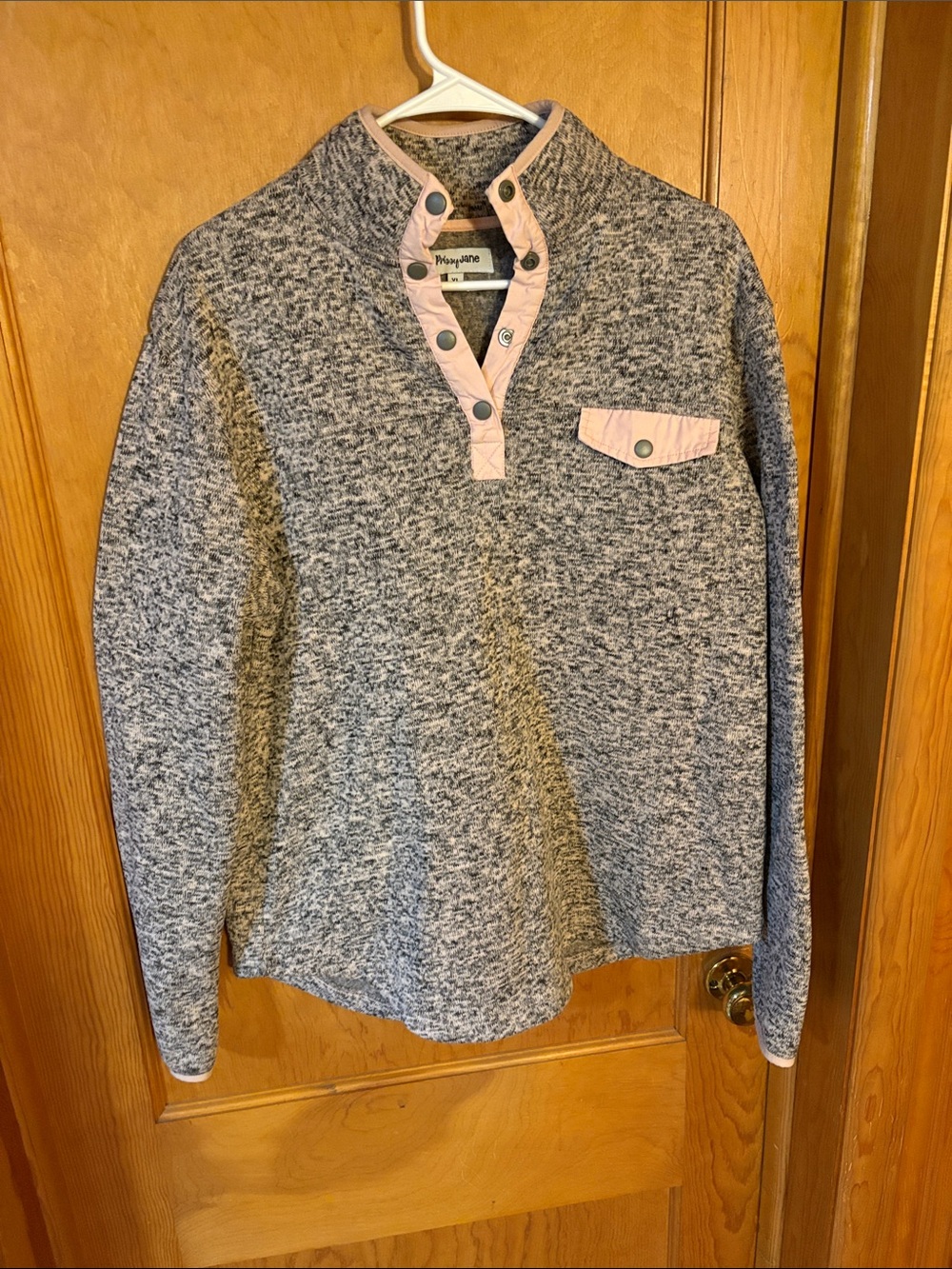 Women's Grey Pullover Sweatshirt with Pink Trim